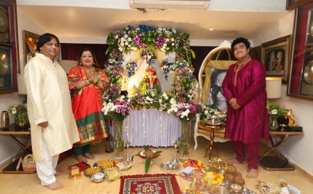 Late Bappi Lahiri’s Ganpati tradition continues ,Govind Bansal, Rema Lahiri, and Rego B Welcome Ganpati Bappa at Lahiri House